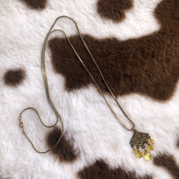 Citrine crystal filigree pendant on chain necklace - Picture 6 of 7